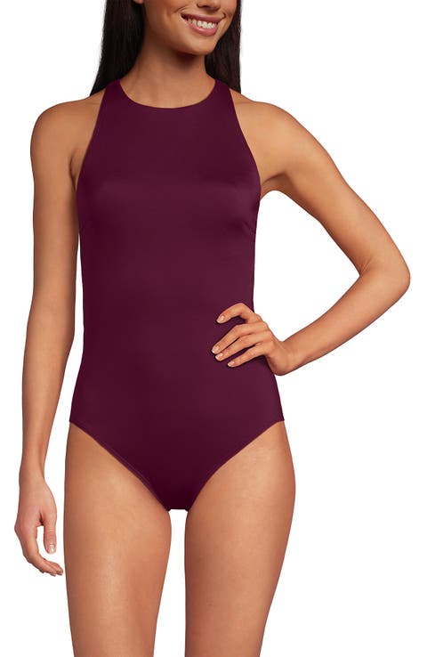 Lands' End Tugless High Neck Portrait Back One Piece Swimsuit