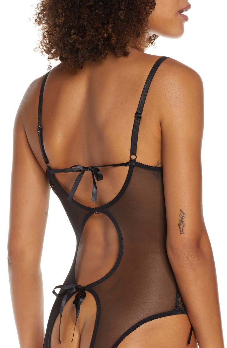 Oh La La Cheri Zara Underwire Open Cup Open Gusset Lace Teddy, Alternate, color, Black