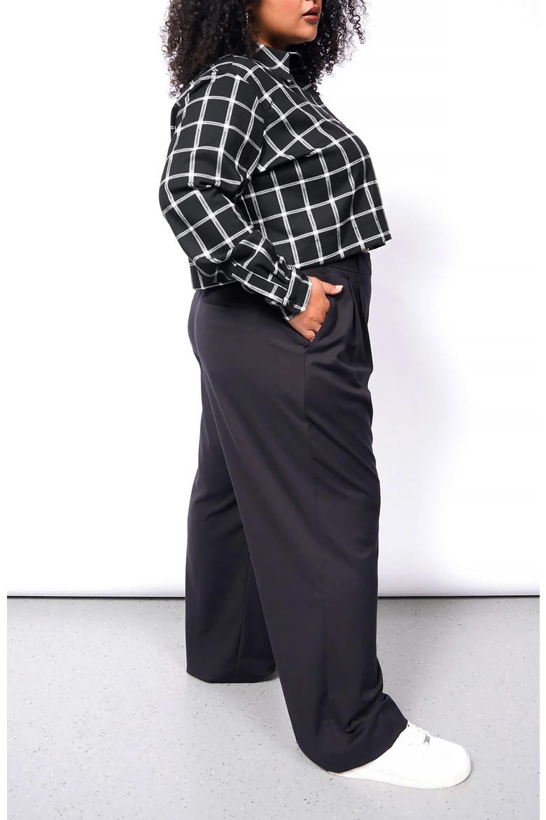 The Essential Flannel Long Sleeve Cropped Button Up, Alternate, color, BLACK/WHITE