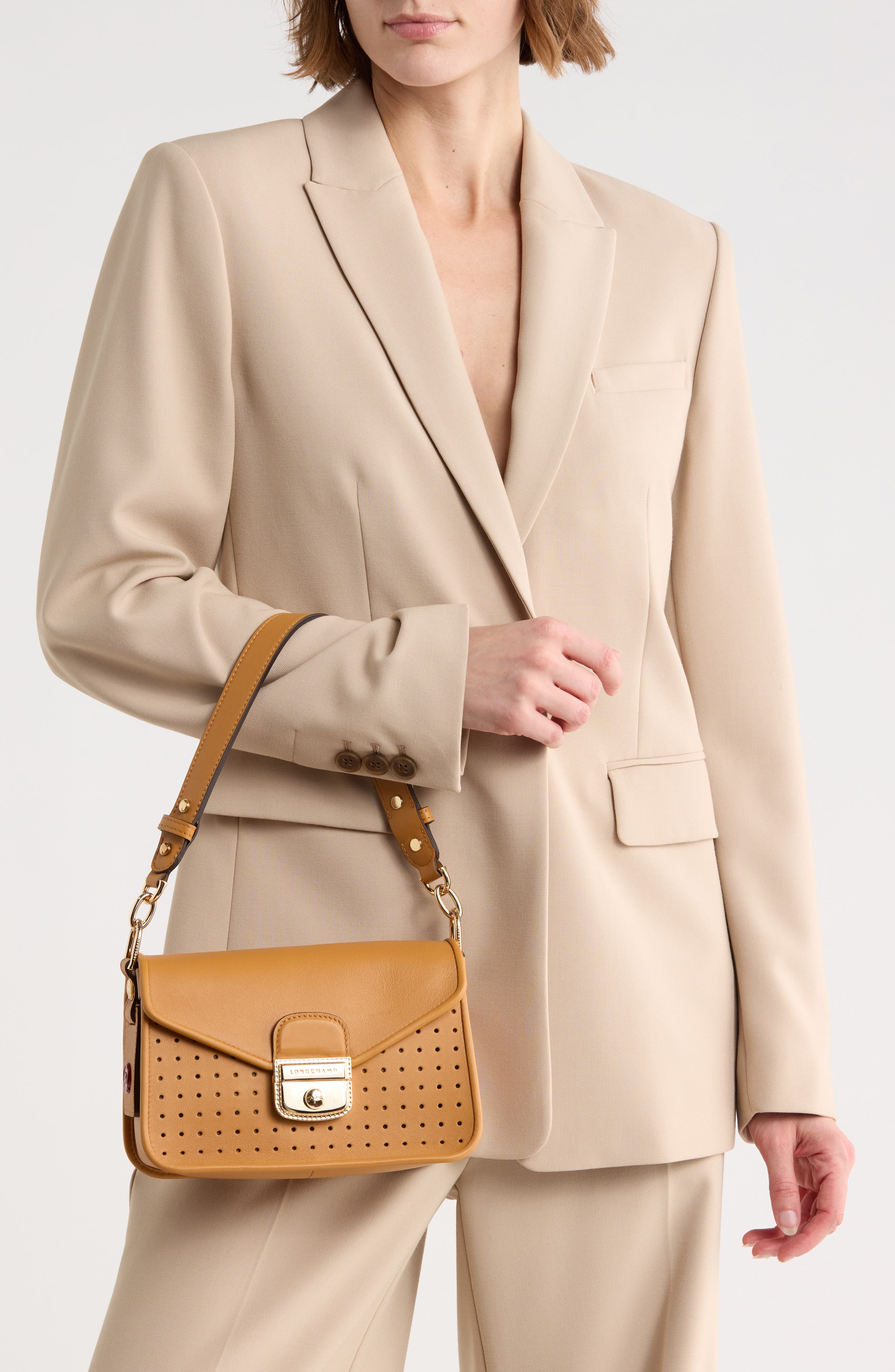 Longchamp Mademoiselle Leather Crossbody Bag, Alternate, color, Honey