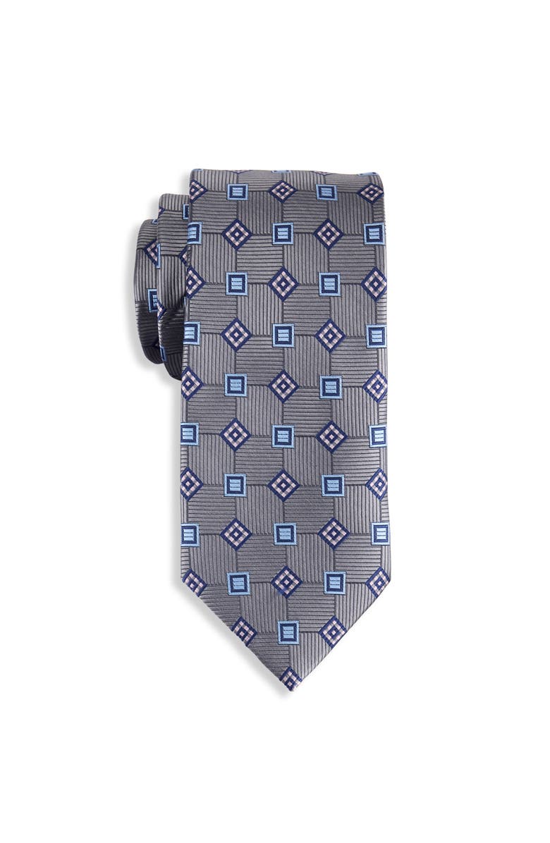 Oak Hill by DXL Big & Tall Geometric Patterned Tie, Main, color, Grey