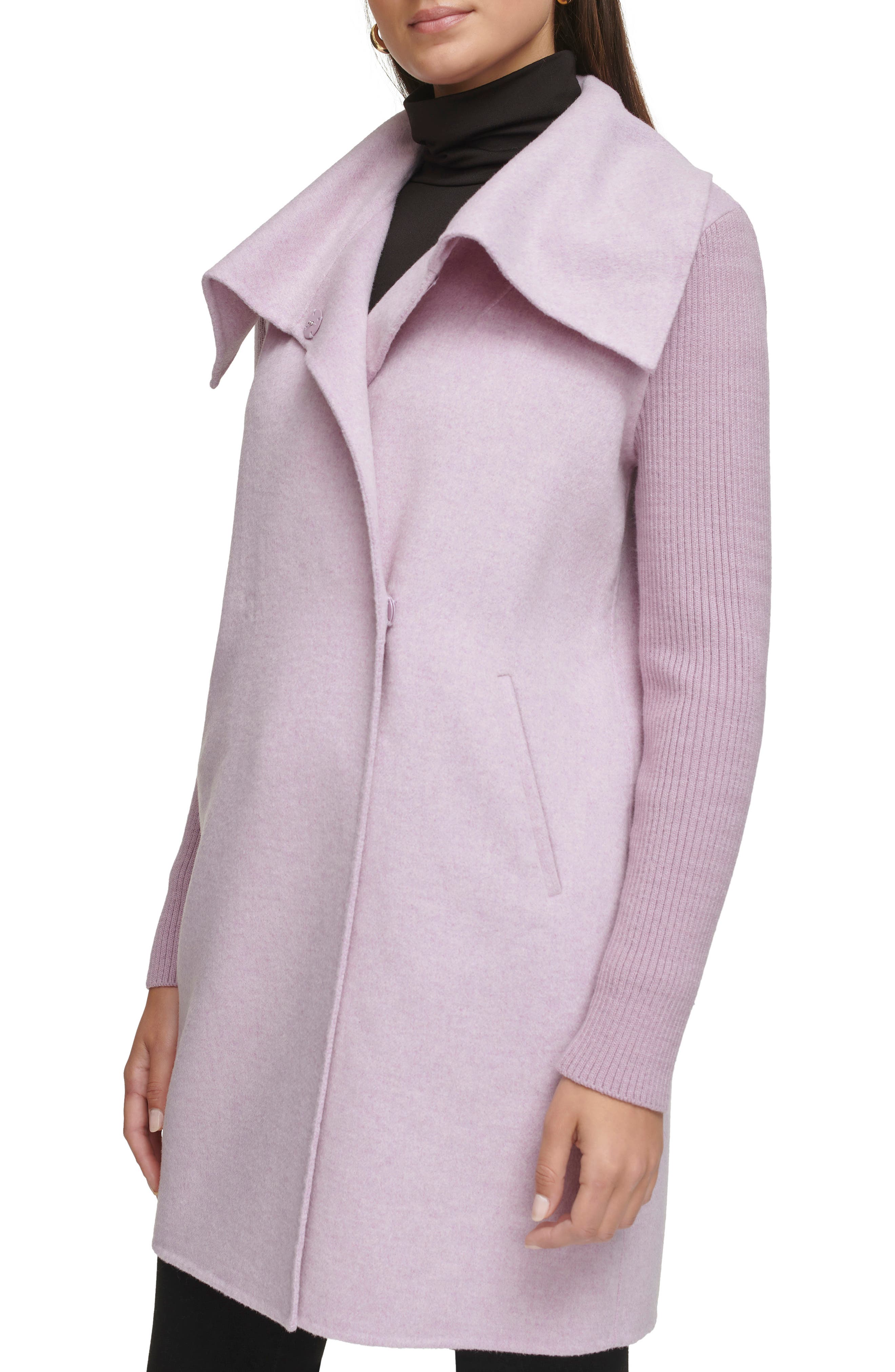 Kenneth Cole New York Rib Sleeve Mixed Media Coat — фото 5