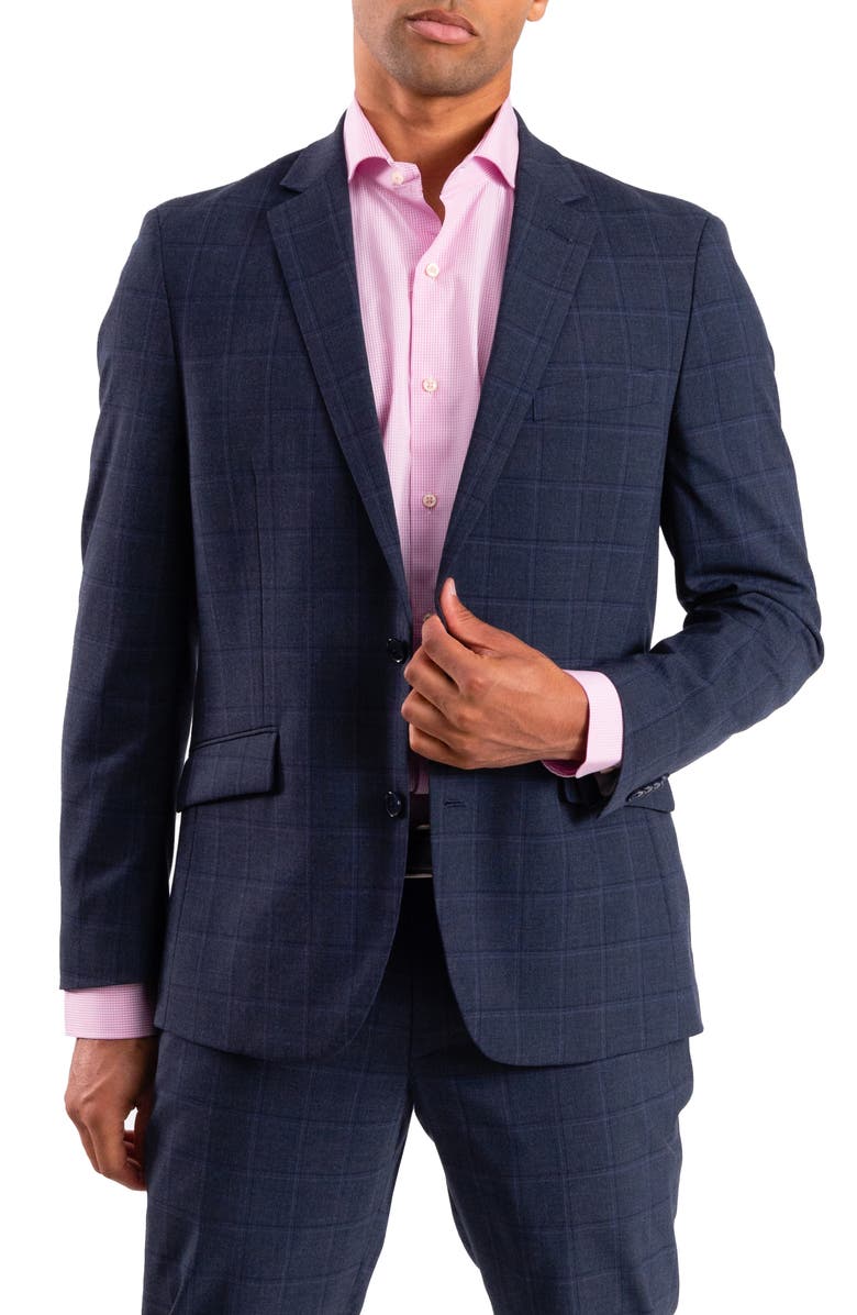 SAVILE ROW CO Windowpane Plaid Tailored Fit Suit, Alternate, color, Blue