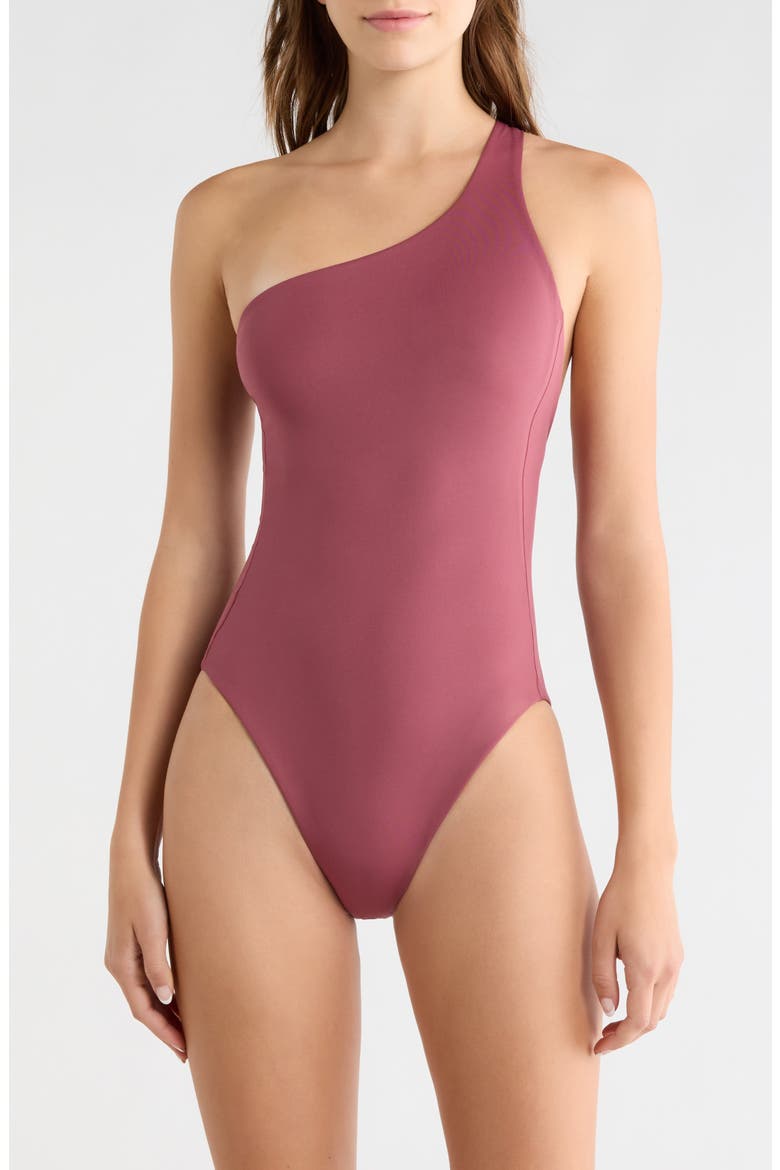 Shoreline One-Shoulder One-Piece Swimsuit, Main, color, DESERT PLUM