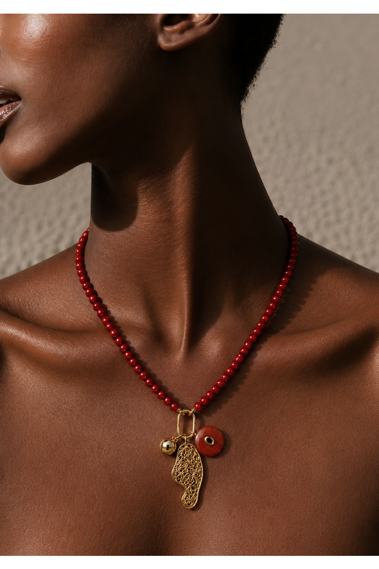 Simone Sculptural Charm Necklace, Alternate, color, Red