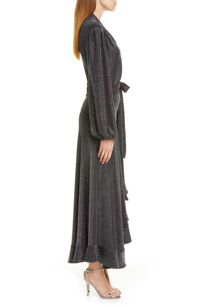 Metallic Mesh Long Sleeve Wrap Gown, Alternate, color, PEWTER