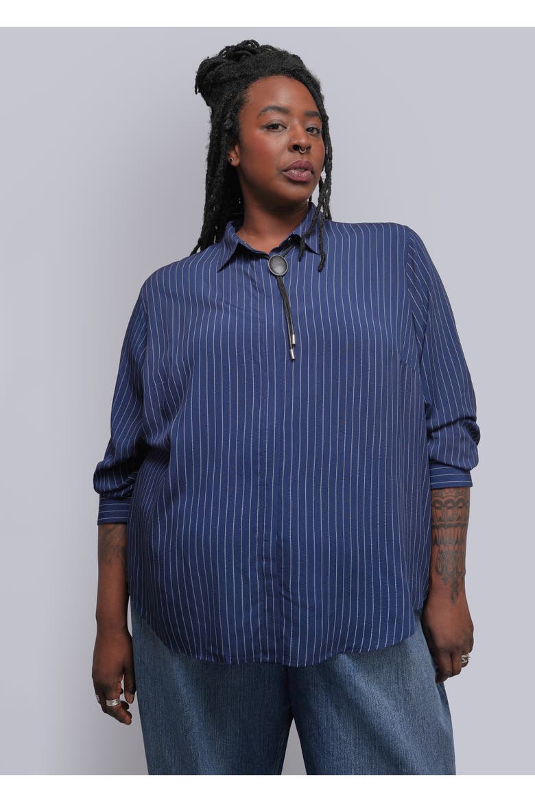 The Empower Long Sleeve Button Up, Alternate, color, PINSTRIPE NAVY/OAT