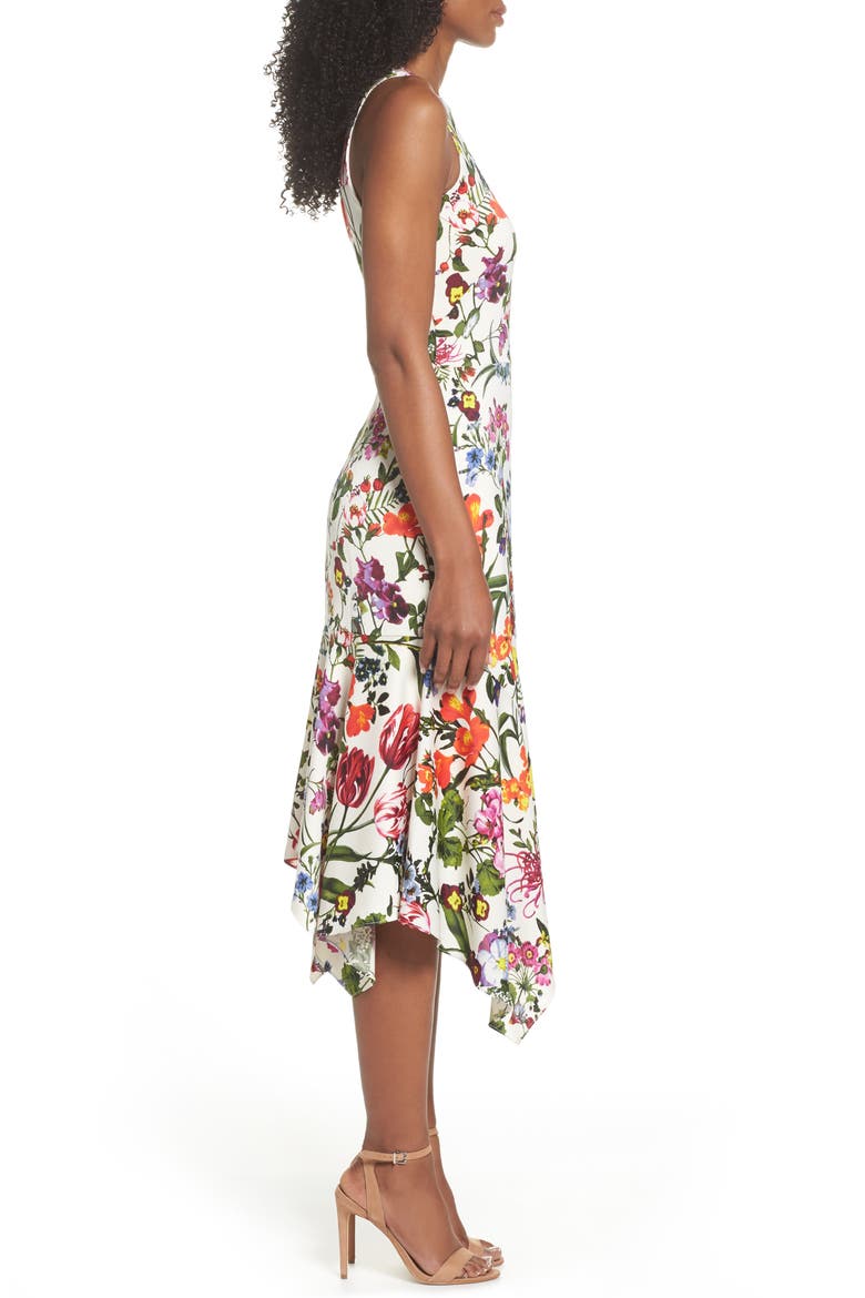 Botanical Print Charmeuse Midi Dress, Alternate, color, SOFT WHITE/ MULTI