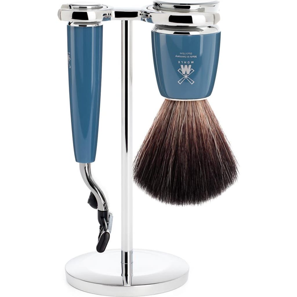 Mühle Rytmo Petrol Blue 3 Pc. Black Fibre / Mach3 Shaving Set In Blue