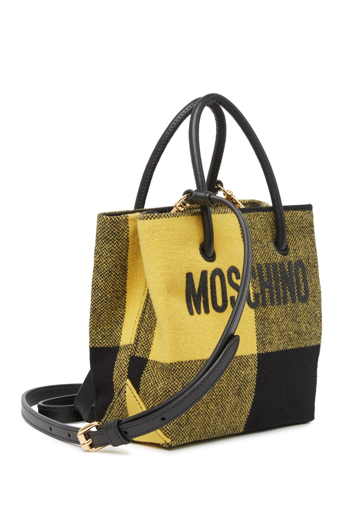 Moschino Plaid Print Logo Crossbody Bag, Alternate, color, 