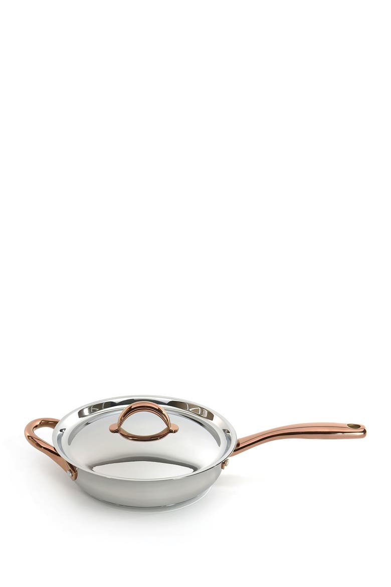 Ouro Gold 9.5" Deep Skillet with Lid and Two Side Handles, Main, color, SILVER