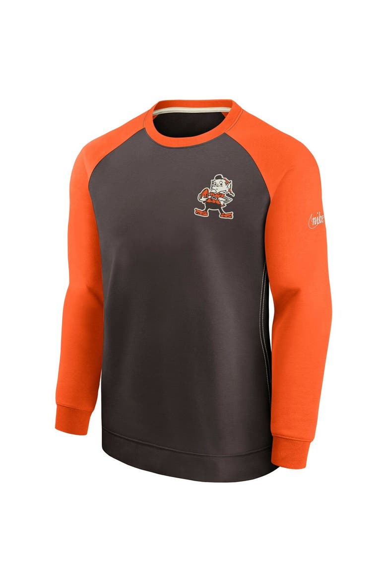 Men's Nike Brown/Orange Cleveland Browns Brownie The Elf Historic Raglan Crew Performance Sweater, Alternate, color, Brown