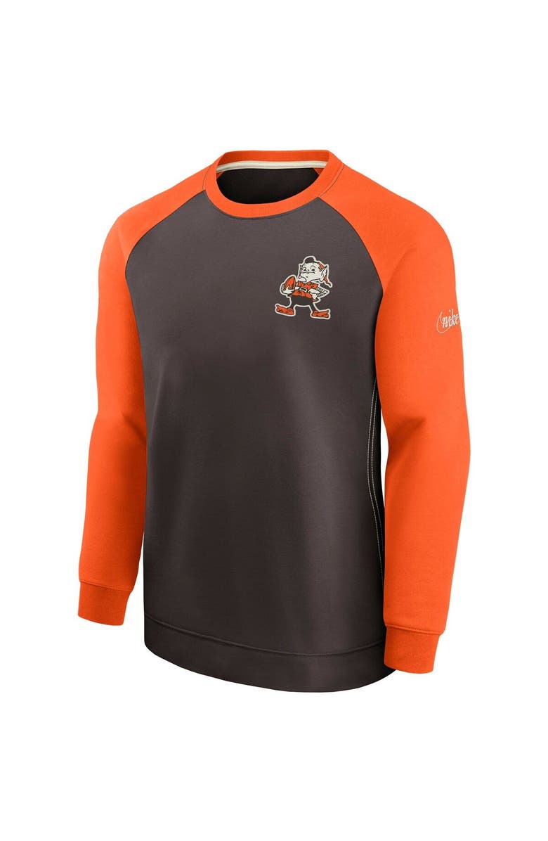 Nike Men's Nike Brown/Orange Cleveland Browns Brownie The Elf Historic Raglan Crew Performance Sweater, Alternate, color,