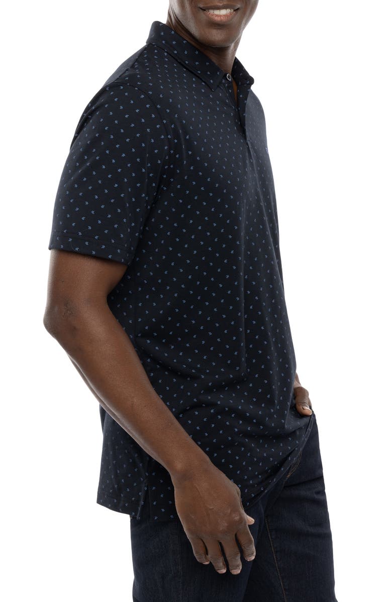 TravisMathew Cape Verde Geo Print Stretch Polo, Alternate, color, Black
