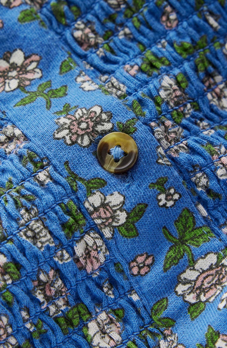 Mini Boden Kids' Floral Smocked Knit Button-Up Shirt, Alternate, color, Blue Floral