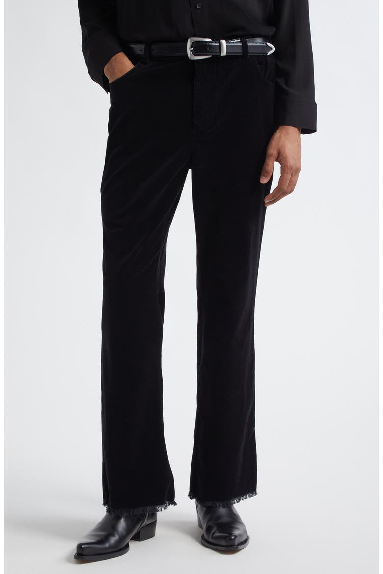 Frayed Hem Velvet Bootcut Pants, Main, color, BLACK