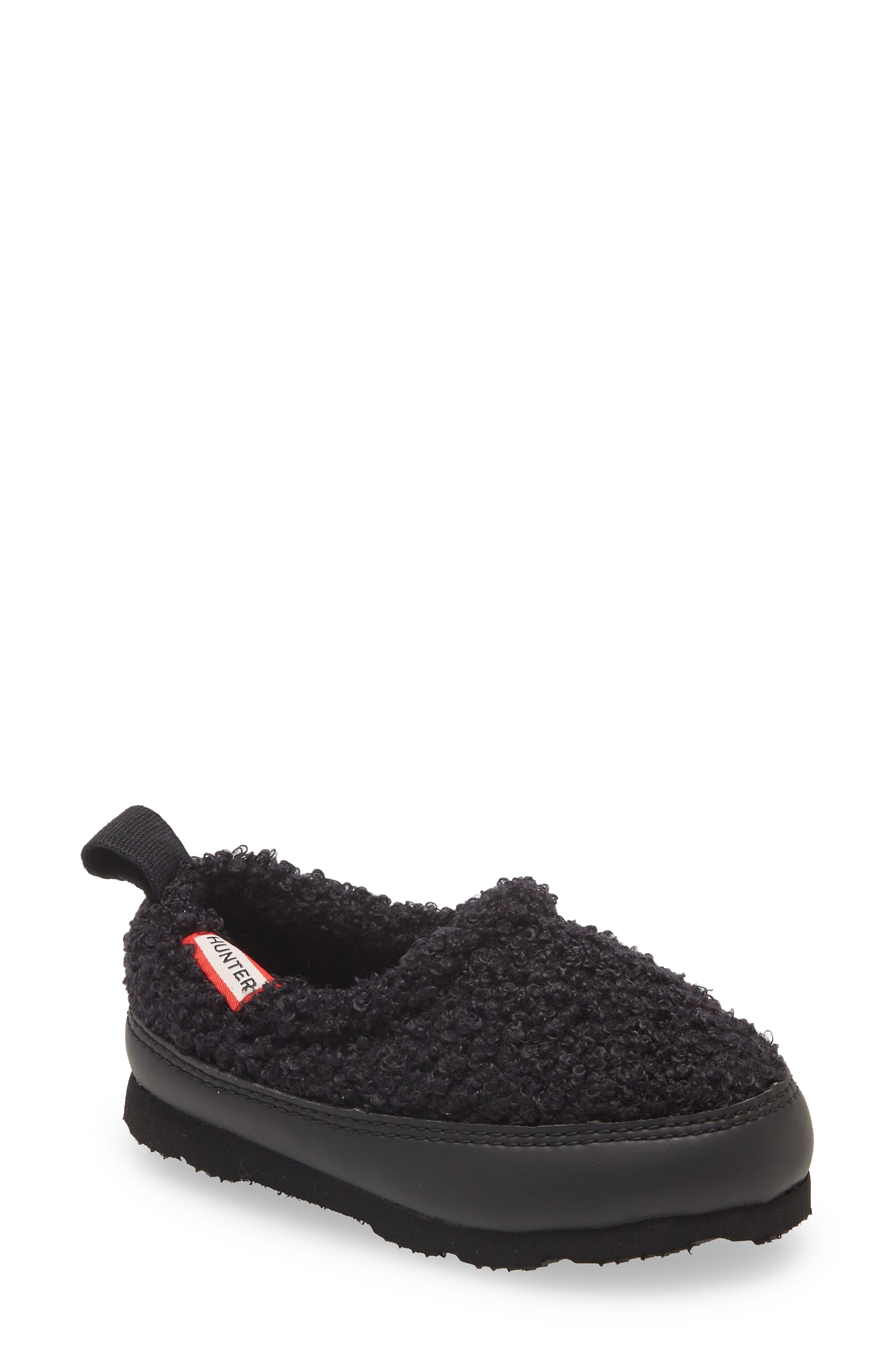 Hunter Water Resistant Fleece Slipper, Main, color, Black