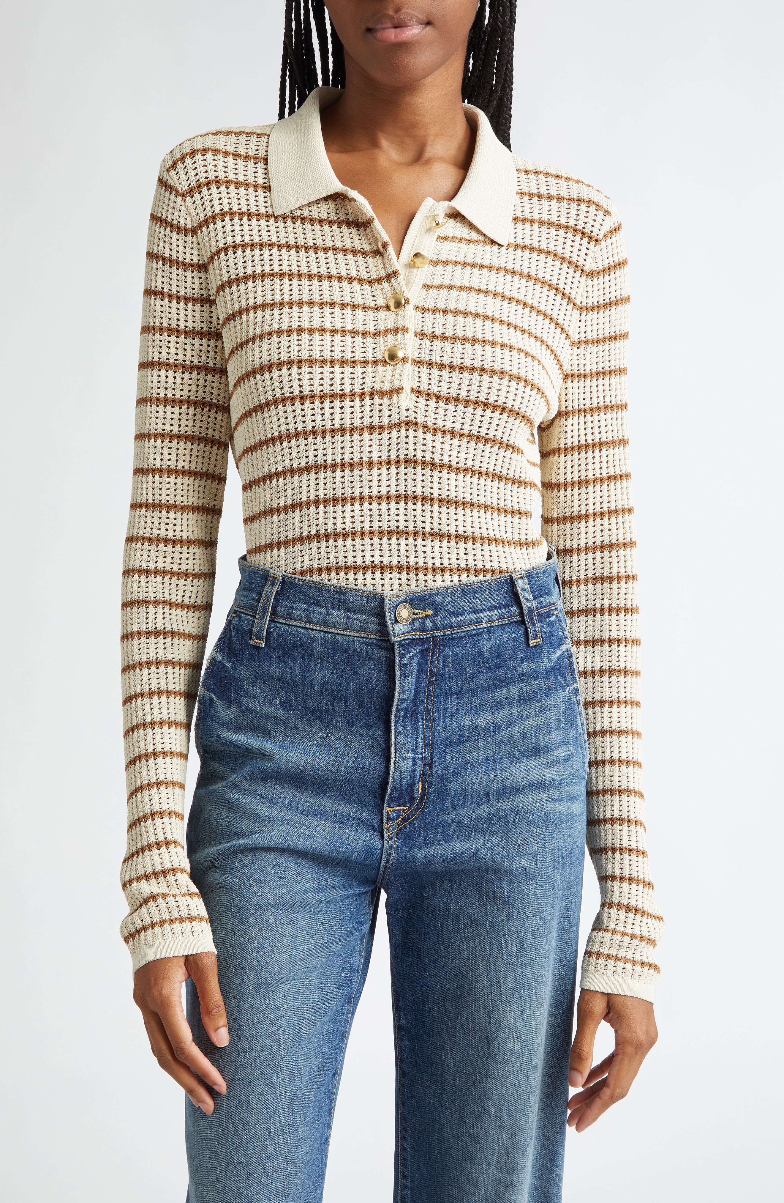 rag & bone Viola Stripe Long Sleeve Polo Sweater