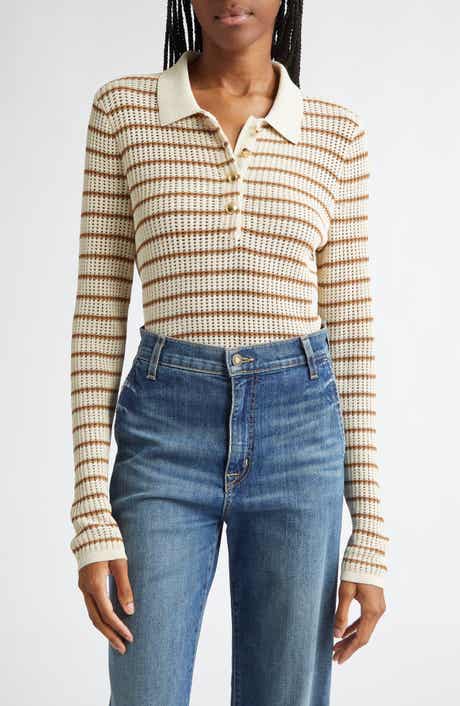 rag & bone Viola Stripe Long Sleeve Polo Sweater