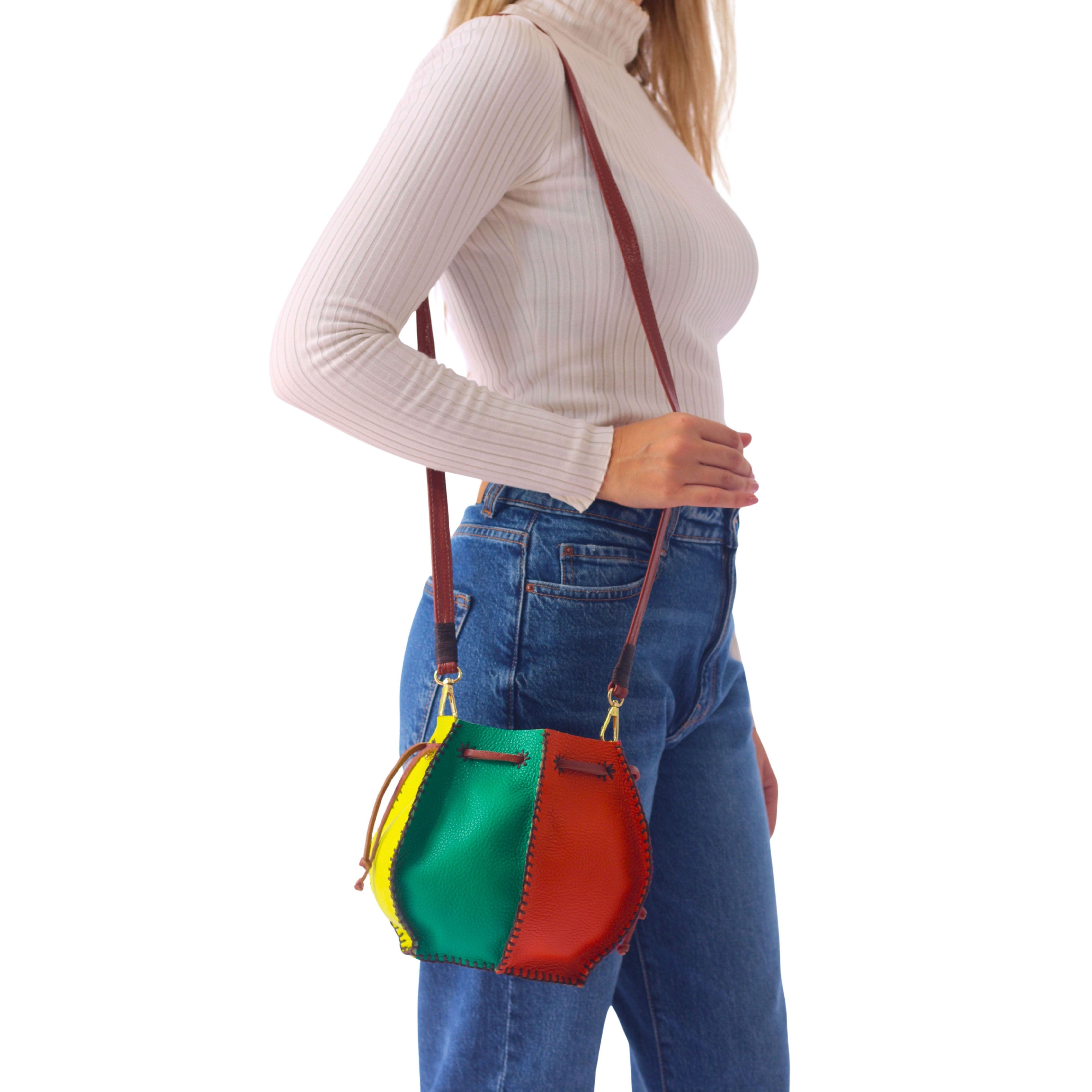Tall Bucket Top Grain Leather Bag, Alternate, color, Rainbow