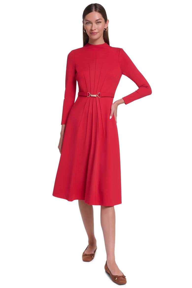 Long Sleeve Knit Midi Dress with Hardware, Main, color, Lava