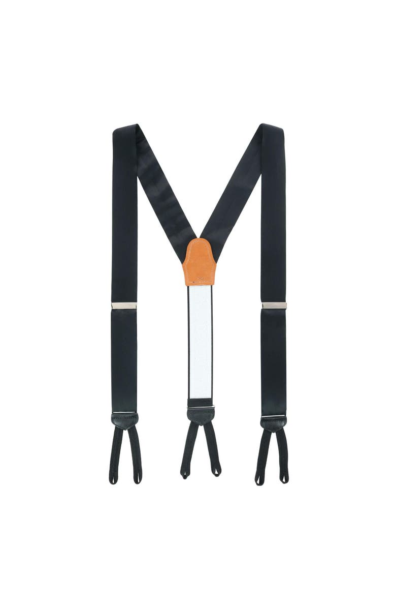 Trafalgar Sutton Solid Color Silk Brace Bow Tie & Pocket Square Combo, Alternate, color, Black