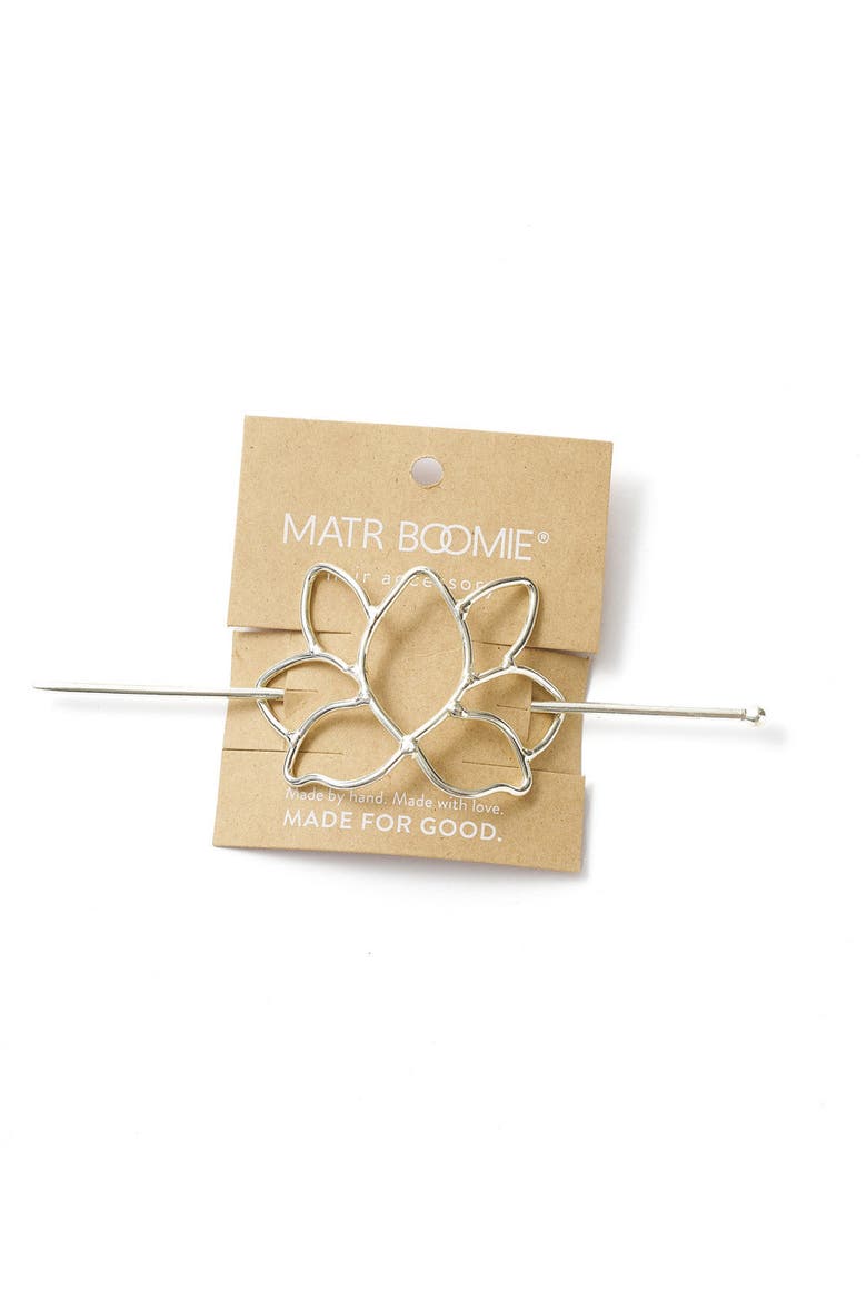 Kairavini Lotus Hair Slide with Stick, Alternate, color, Metallic Silver