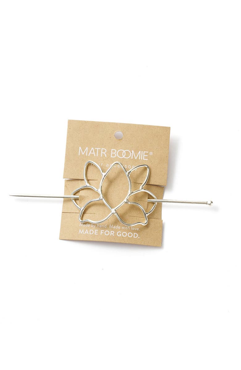 Matr Boomie Kairavini Lotus Hair Slide with Stick, Alternate, color, Metallic Silver