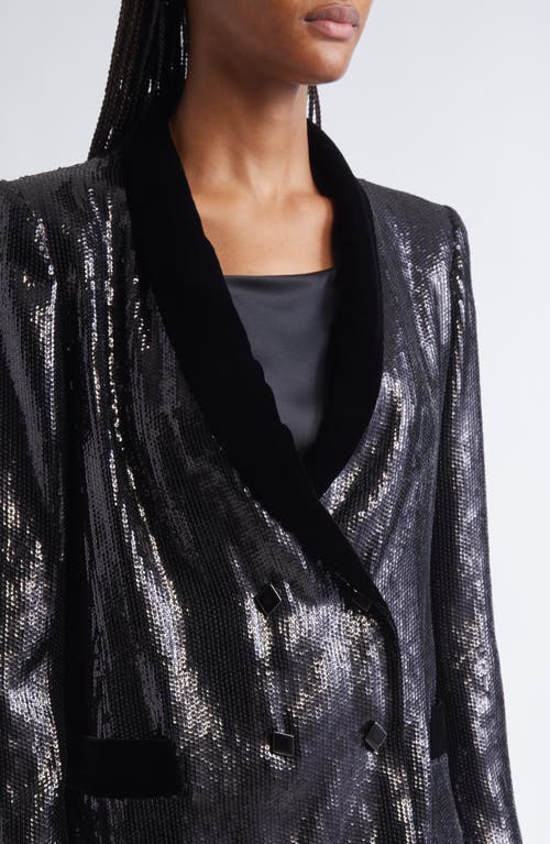 Emporio Armani Sequin Double Breasted Blazer In Black