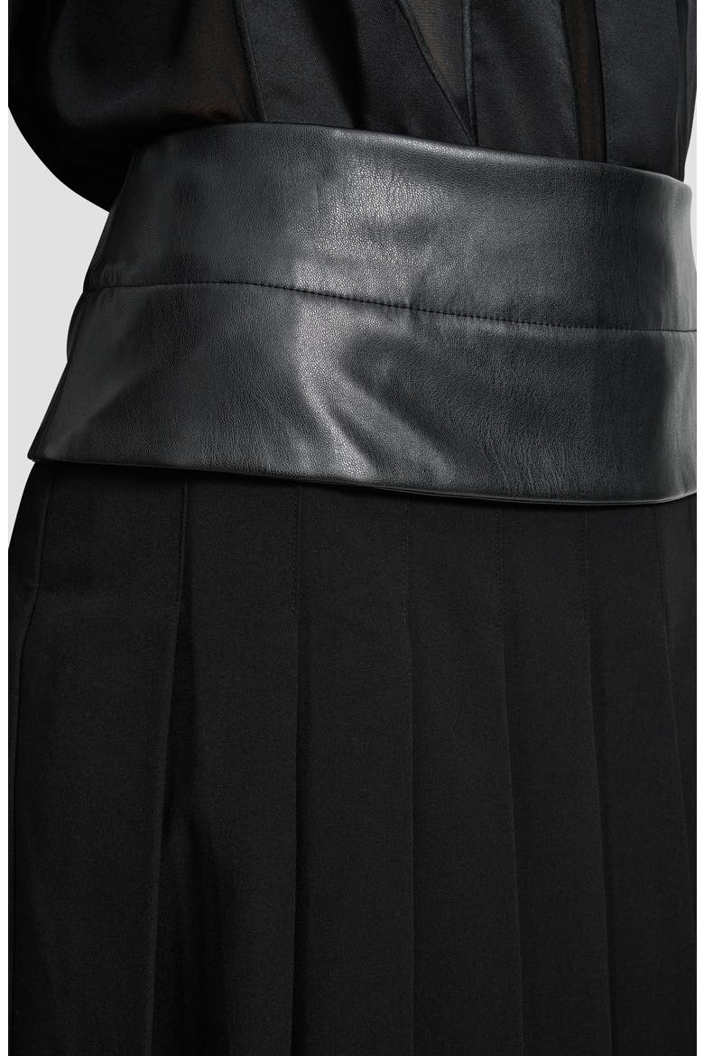 Pleated Mixed Media Miniskirt, Alternate, color, BLACK