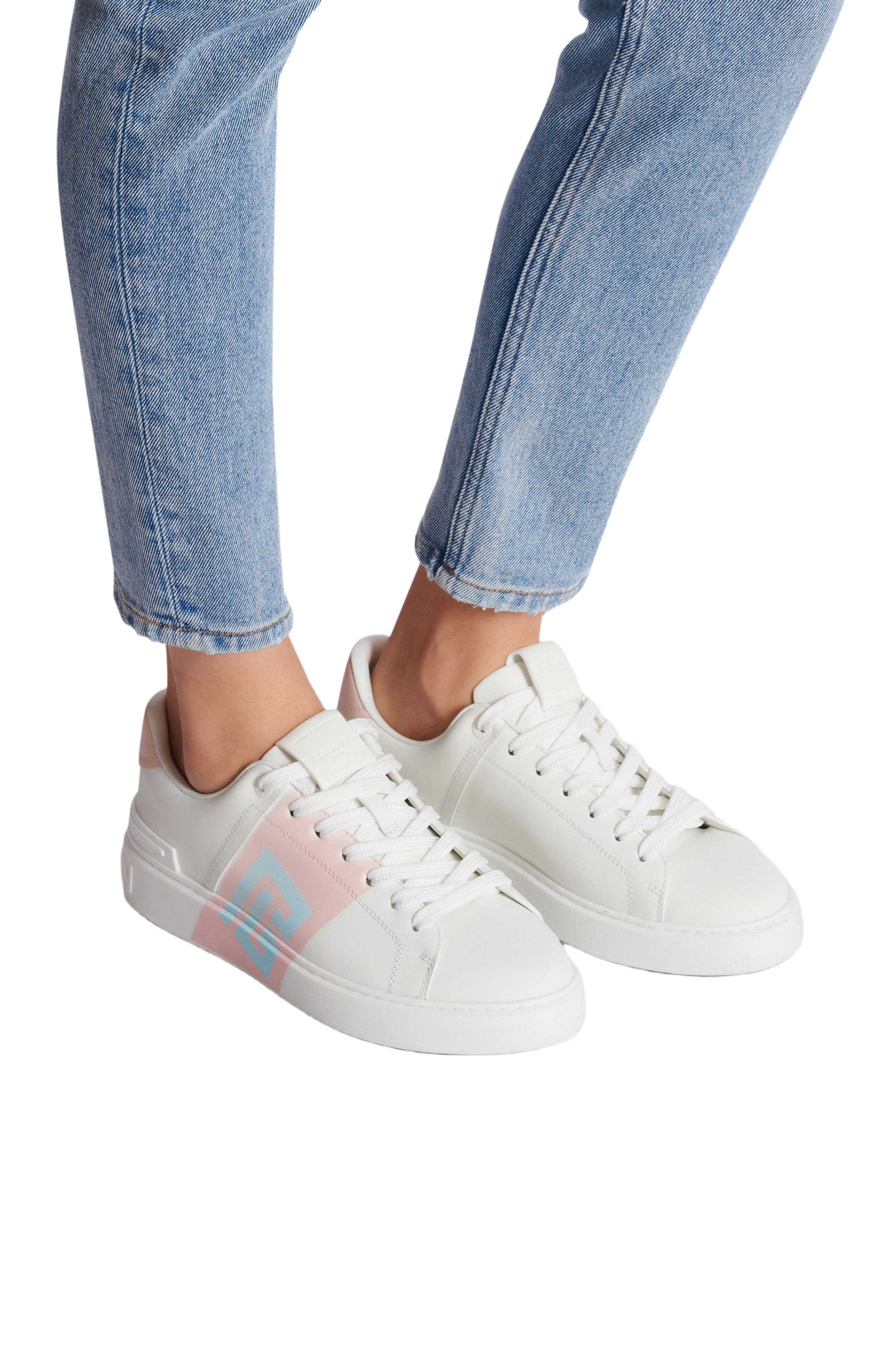 Balmain B-Court Trainers In Calfskin With Pb Logo, Alternate, color, 