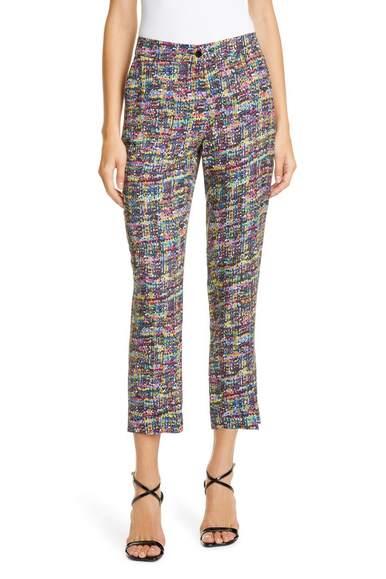 Tweed Print Cady Cuff Crop Pants, Main, color, PURPLE