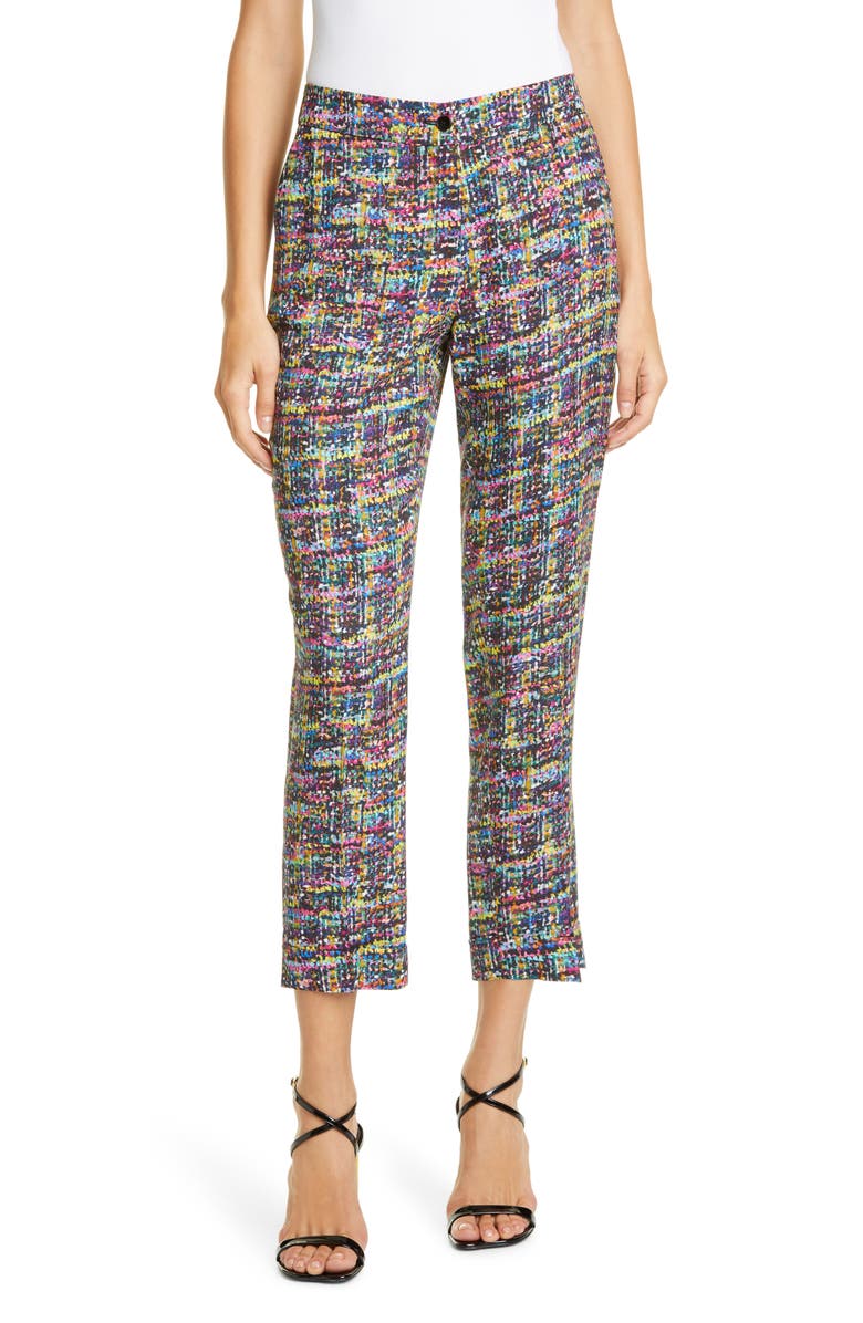 Etro Tweed Print Cady Cuff Crop Pants, Main, color, 