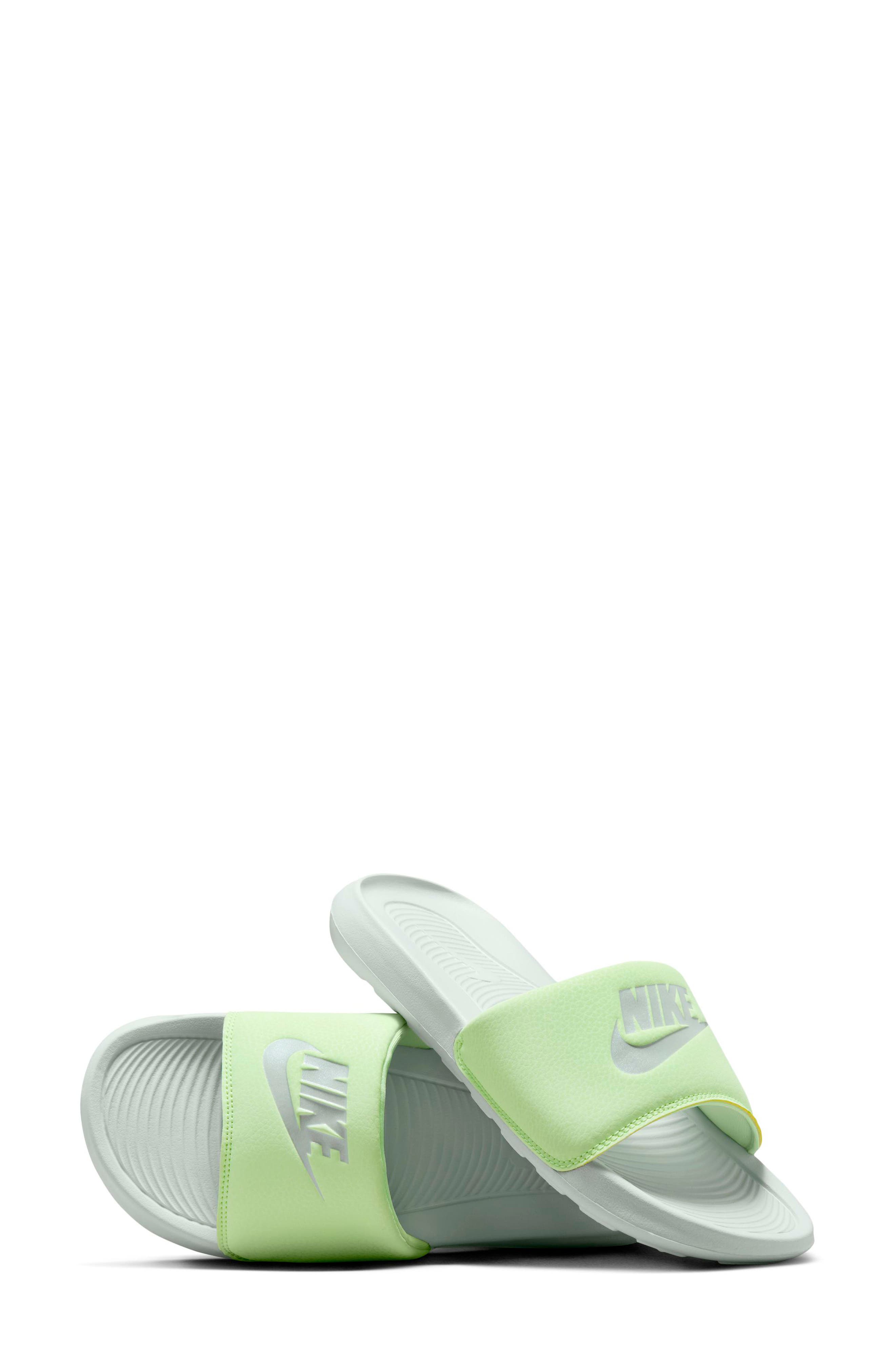 Nike Victori Slide Sandal, Alternate, color, Silver / Light Silver/ Volt