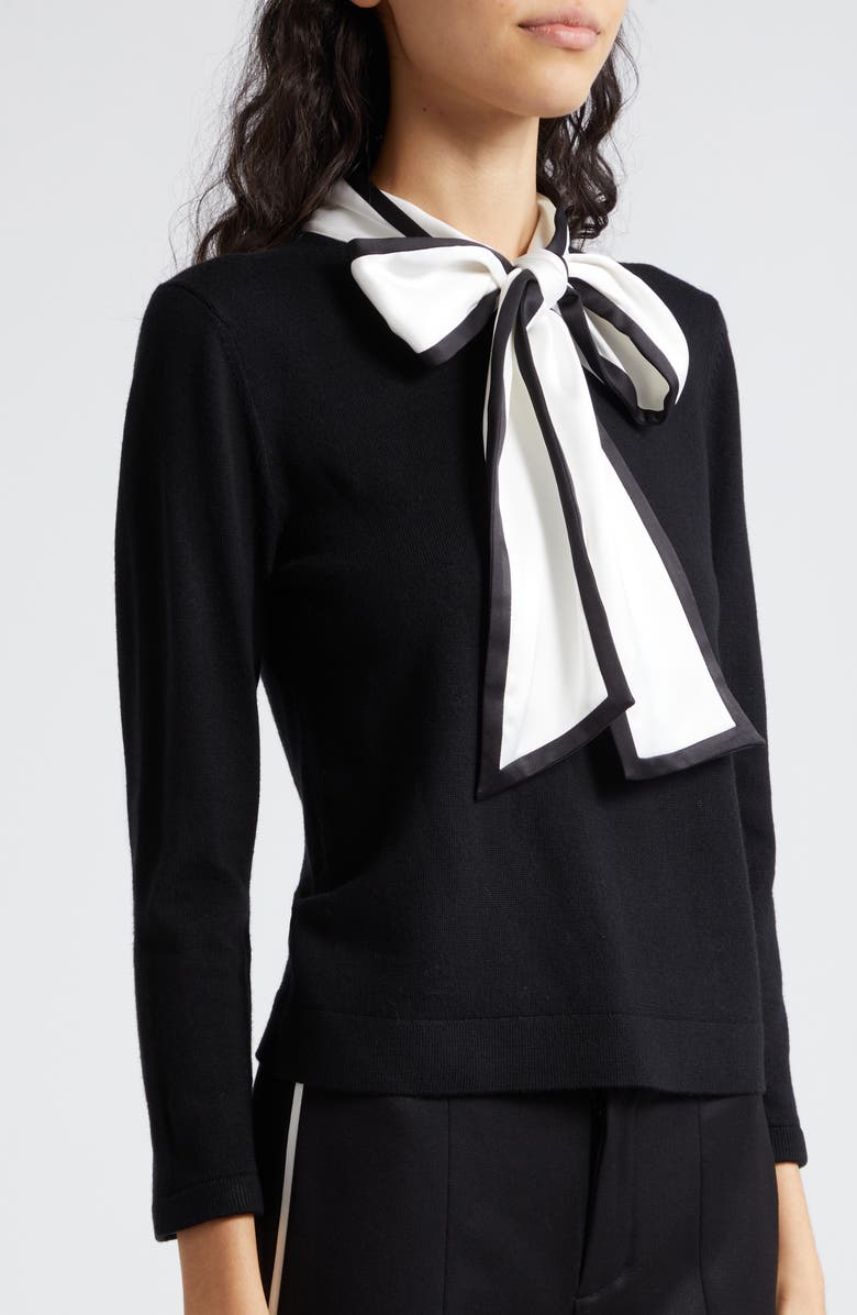 Alice + Olivia Justina Mixed Media Wool Sweater, Alternate, color, Black Combo