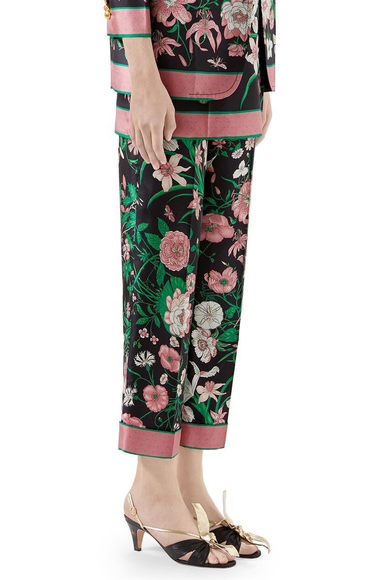 Gucci Flora Print Silk Twill Crop Pants, Alternate, color,