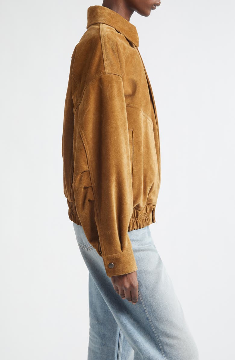 Saint Laurent Suede Bomber Jacket, Alternate, color, Brun Cerf