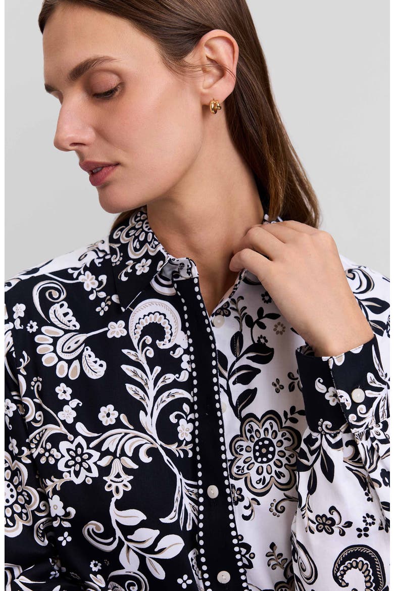 Jodie Daisy Colorblock Cotton Button-Up Shirt, Alternate, color, BLACK/ MULTI