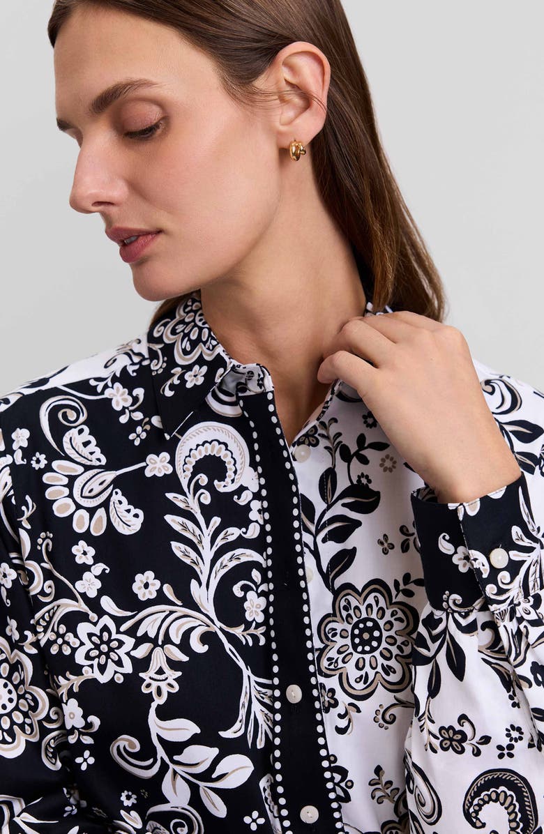 Foxcroft Jodie Daisy Colorblock Cotton Button-Up Shirt, Alternate, color, Black/ Multi