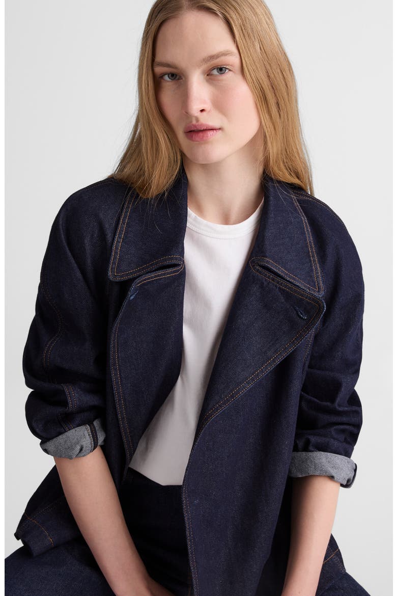 Cropped Cotton Denim Trench Coat, Alternate, color, RINSE WASH