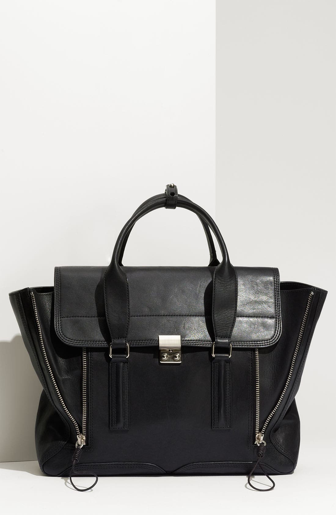 'Pashli' Leather Satchel, Main, color, BLACK