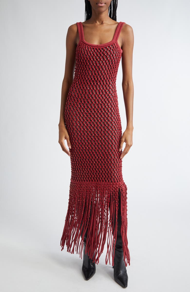 Diotima Gala Crystal Mesh Fringe Gown, Main, color,