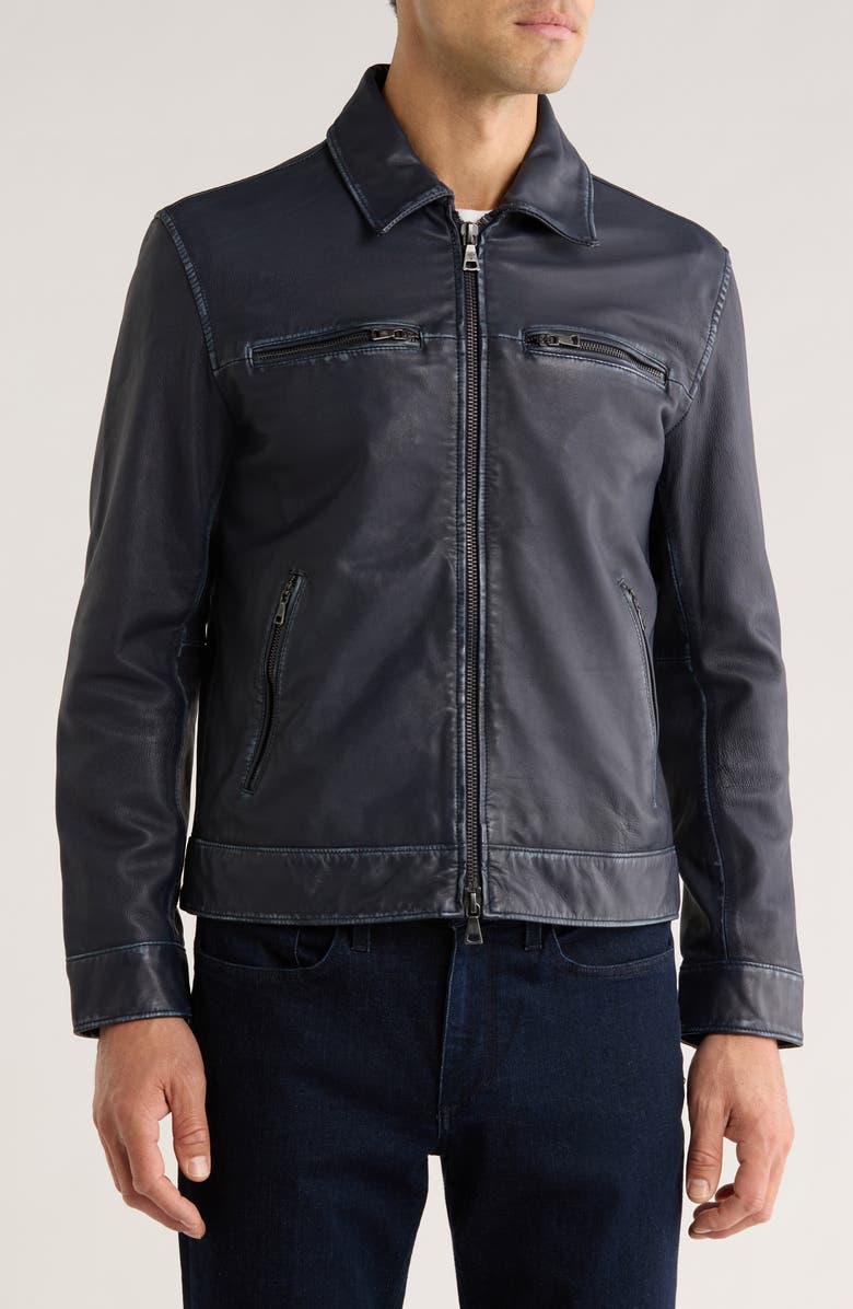 John Varvatos Nicholas Burnished Sheepskin Leather Jacket, Alternate, color, Deep Blue