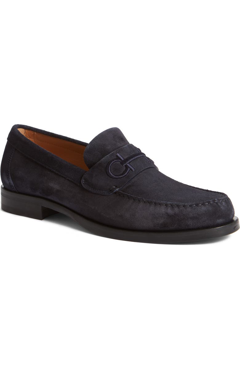 FERRAGAMO Fort Ricamo Loafer, Main, color, Midnight New Biscotto