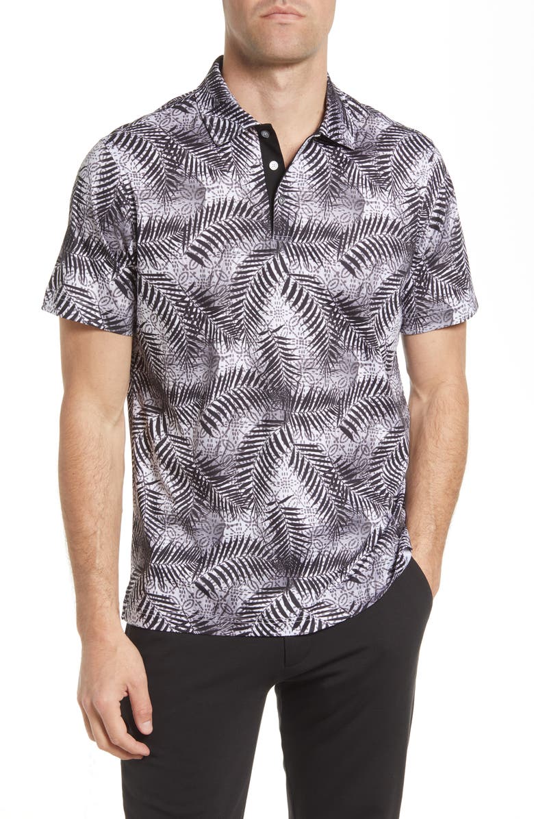 Bugatchi Digital Print Cotton Polo, Main, color, Black