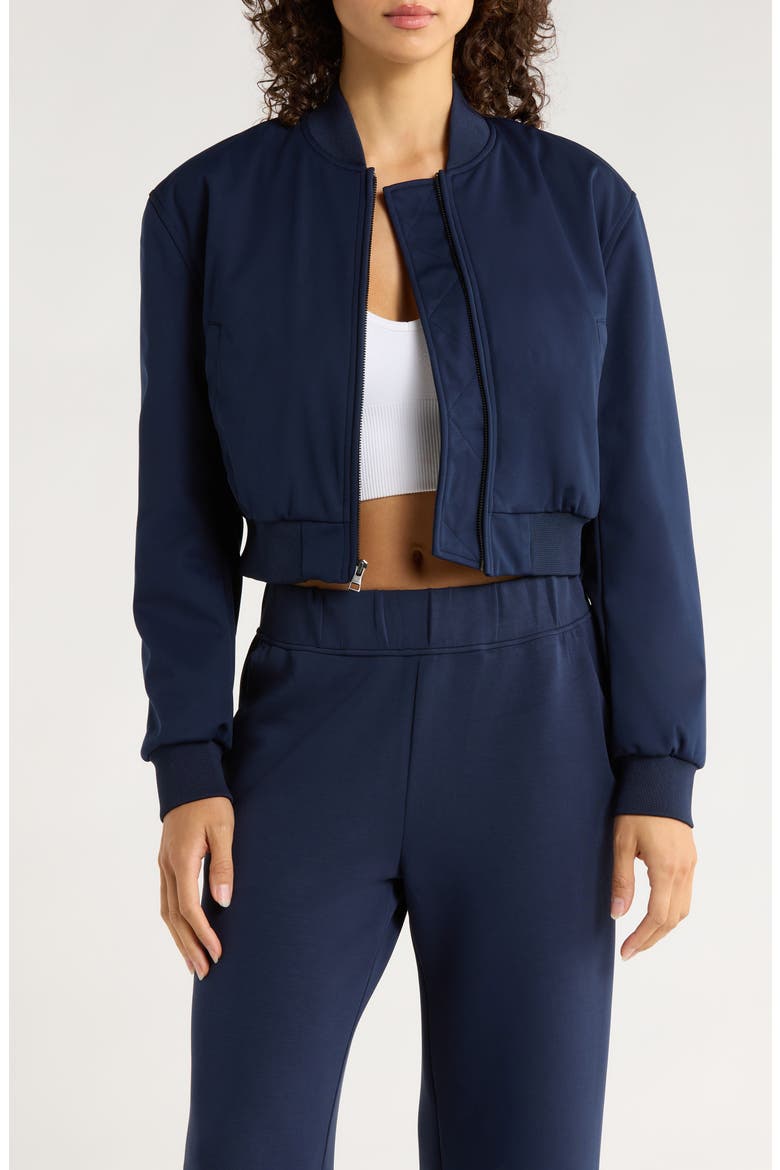 Crop Bomber Jacket, Main, color, NAVY BLAZER