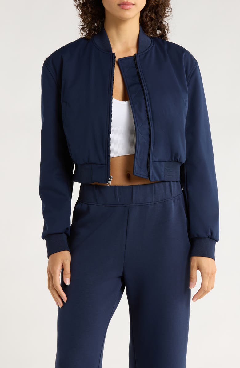 MPG Crop Bomber Jacket, Main, color, Navy Blazer