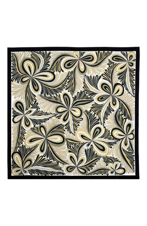 Pure Silk Abstract Floral Pattern Square Scarf
