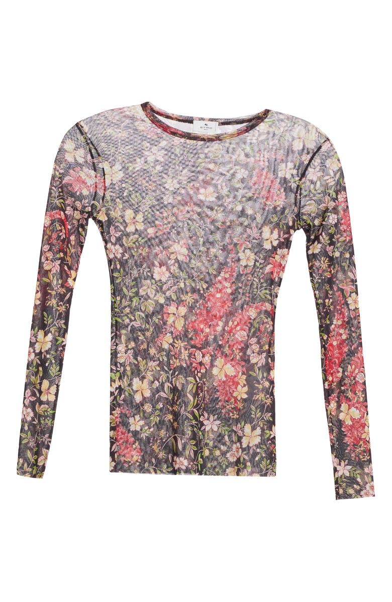 Etro Women's Maglia Solar Floral Paisley Print Mesh Top, Alternate, color, Black