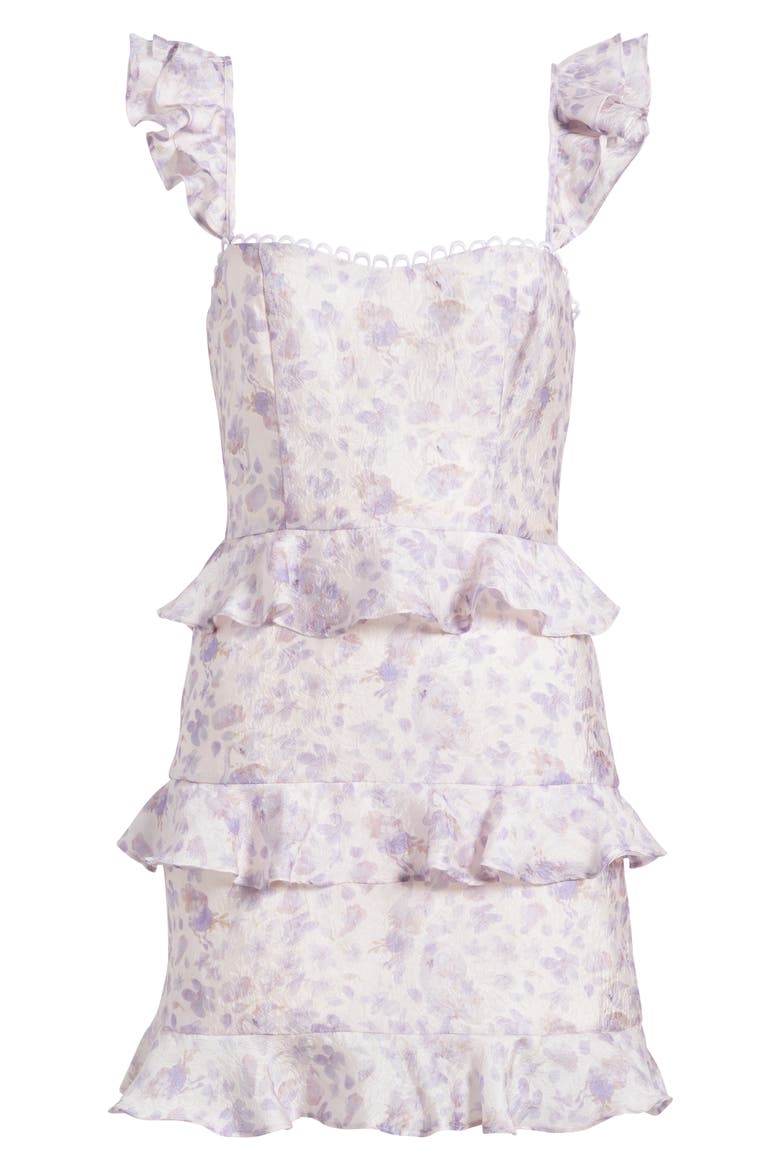 Bianca Ruffle Strap Floral Jacquard Minidress, Alternate, color, LAVENDAR FLORAL